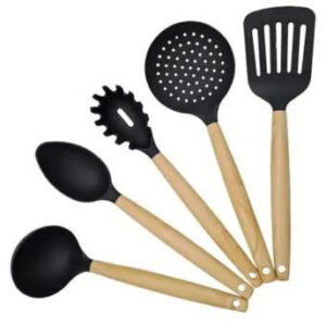 Set Espatulas 5 Utensillos Mango Madera