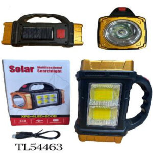 Linterna Portátil XPE-4LED-6 Cob Carrga USB y Solar 14*6CM
